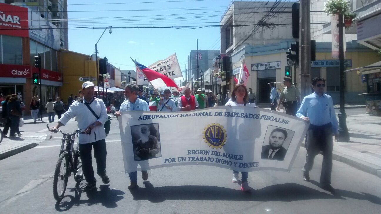 Masiva marcha de trabajadores insertos en la ANEF en Talca