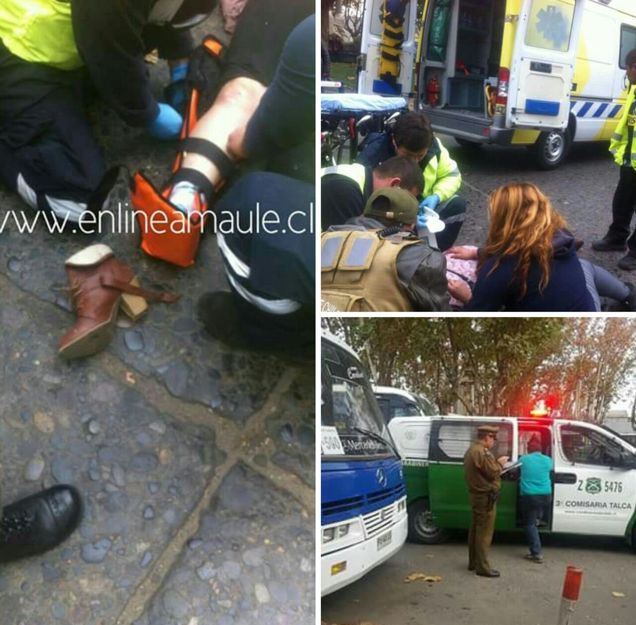Mujer herida, luego ser atropellada por microbús de pasajeros en el centro de Talca..