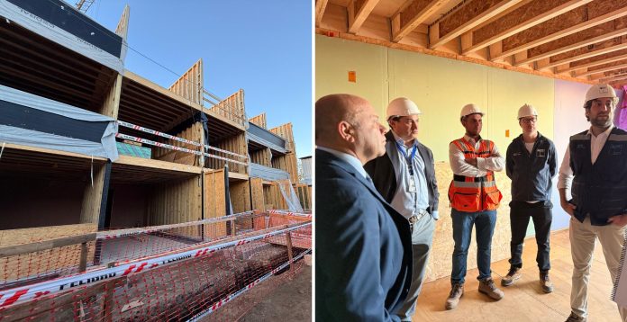 Edificio habitacional de madera alcanza 17% de avance en Linares bajo modelo de integración social.